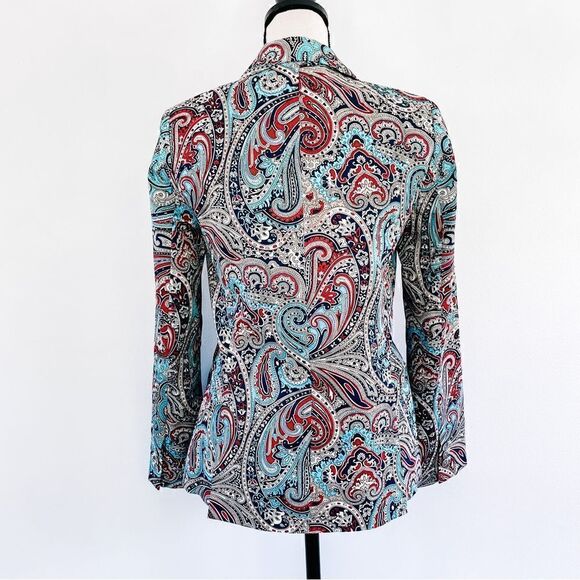 Sea New York Blue Paisley Print Pattern Double Breasted Blazer Jacket Sz 2 - Picture 4 of 5